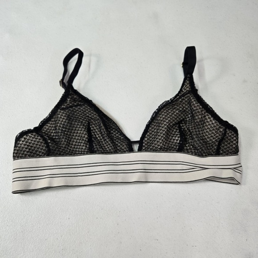 Lively Women Bra Small Black Geometric Bralette‎ Wireless Lace Unlined